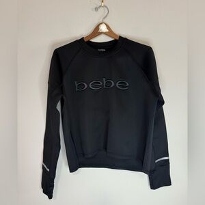 BEBE Black Logo Long-Sleeve Pullover neoprene scuba sweatshirt size XL